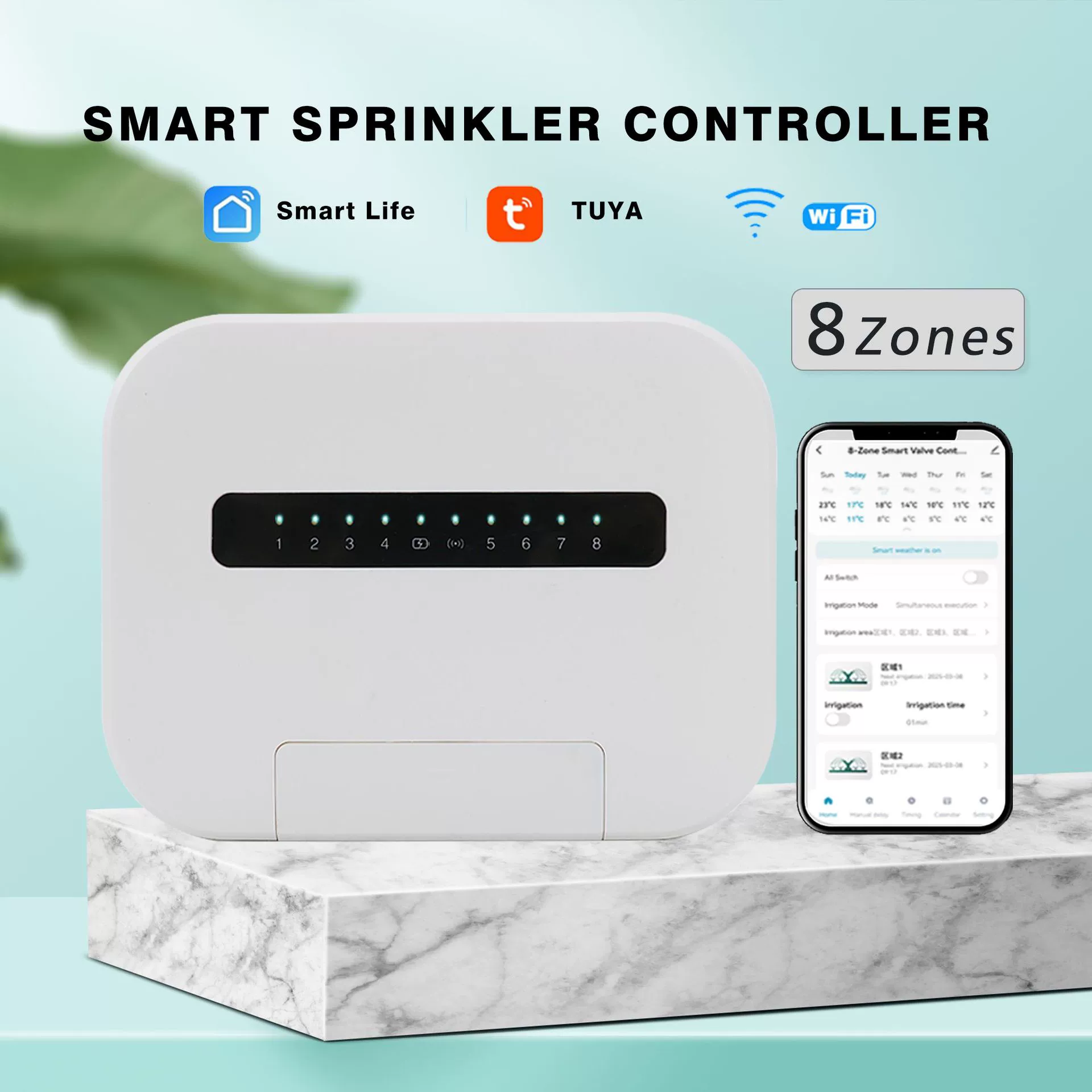 8-позиционный контроллер водяного клапана tuya, интеллектуальная система управления поливом с Wi-Fi, устройство для полива по времени, полив цветов и спринклеры для газона