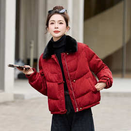 2026新款新中式国风洋气红色小个子毛领羽绒服女短款显瘦气质外套