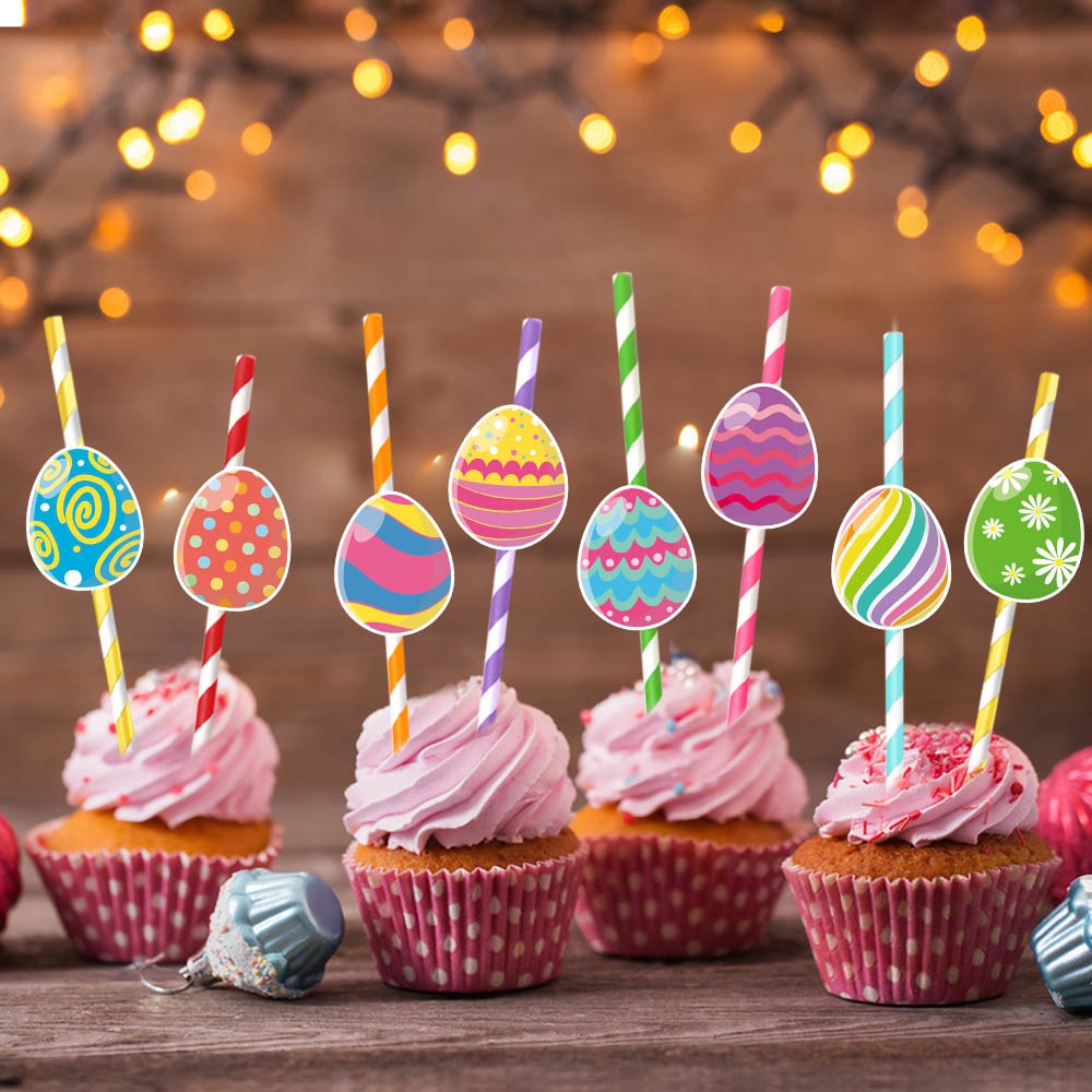 Nuevos productos transfronterizos Productos de decoración de huevos de Pascua Conejo Carnaval Pajita Plug-in Tarta de Pascua Plug-in