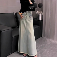 浅色牛仔半身裙女2025秋季款小个子中长款高腰a字包臀百搭鱼尾裙