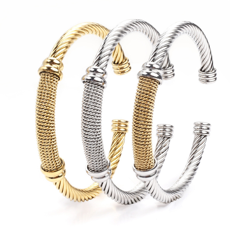Cross-Border Cable Rope Open Bracelet Stainless Steel Rope C-Shaped Unisex Model 18K High-Quality Bracelet Wholesale in Stock Cross-Border Cable Rope Open Bracelet Stainless Steel Rope C-Shaped Unisex Model 18K High-Quality Bracelet Wholesale in Stock