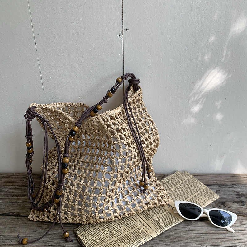 Beaded Retro Armpit Bag, Large-Capacity Shoulder Tote Bag, Seaside Vacation Woven Bag, Lazy Style Straw Bag