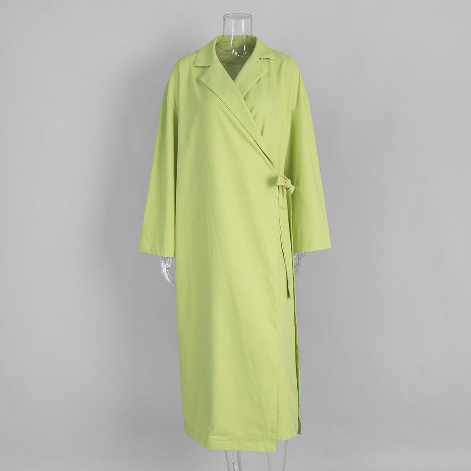 Đầm dài nữ chất liệu cotton lanh, cổ chữ V ve áo, tay dài, dáng rộng thắt dây — Xanh trái cây, Đỏ tươi chi tiết 8