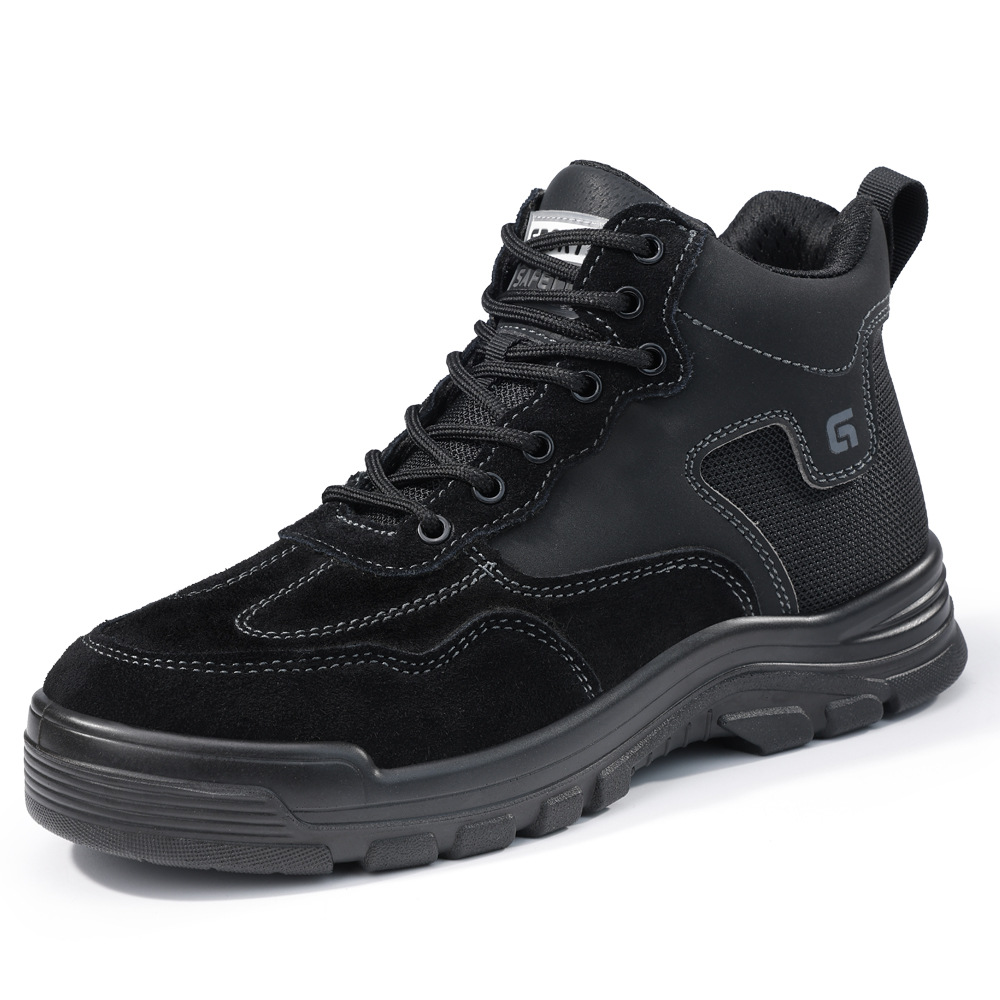 Zapatos de seguridad de caña alta para hombre, transfronterizos, cómodos para todas las estaciones, anti-aplastamiento, anti-pinchazos, con puntera de acero, zapatos de trabajo de seguridad, zapatos de trabajo de protección.