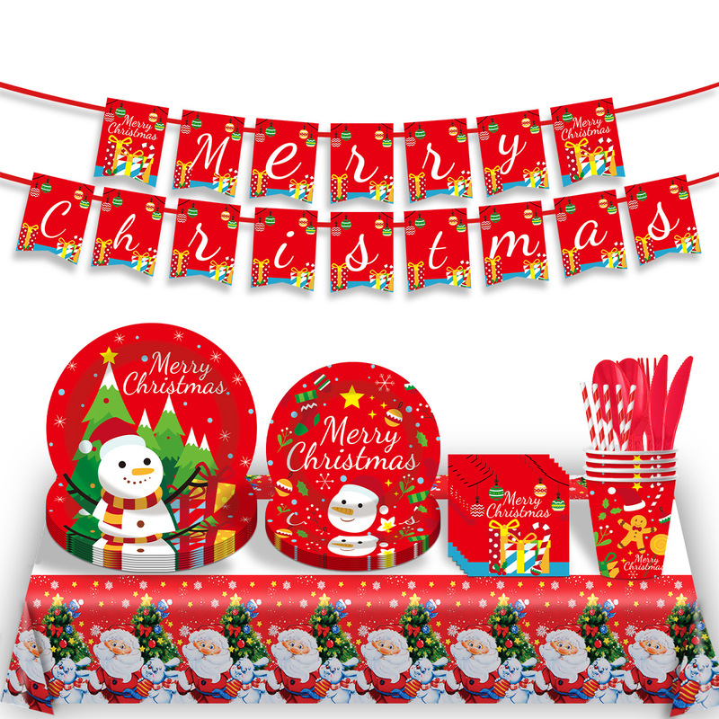 Christmas Theme Birthday Party Disposable Paper Plate Tableware Paper Cup Tissue Banner Decoration suit Supplies Christmas Theme Birthday Party Disposable Paper Plate Tableware Paper Cup Tissue Banner Decoration suit Supplies