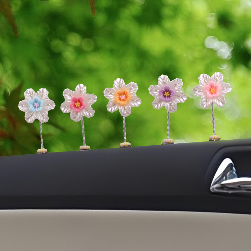 Nuevos productos dibujos animados sacudiendo la cabeza margarita decoración del coche flores frescas decoración del espejo retrovisor de la consola central del coche