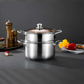 跨境不锈钢双层大锅蒸锅家用厨房蒸煮一体锅汤锅礼品