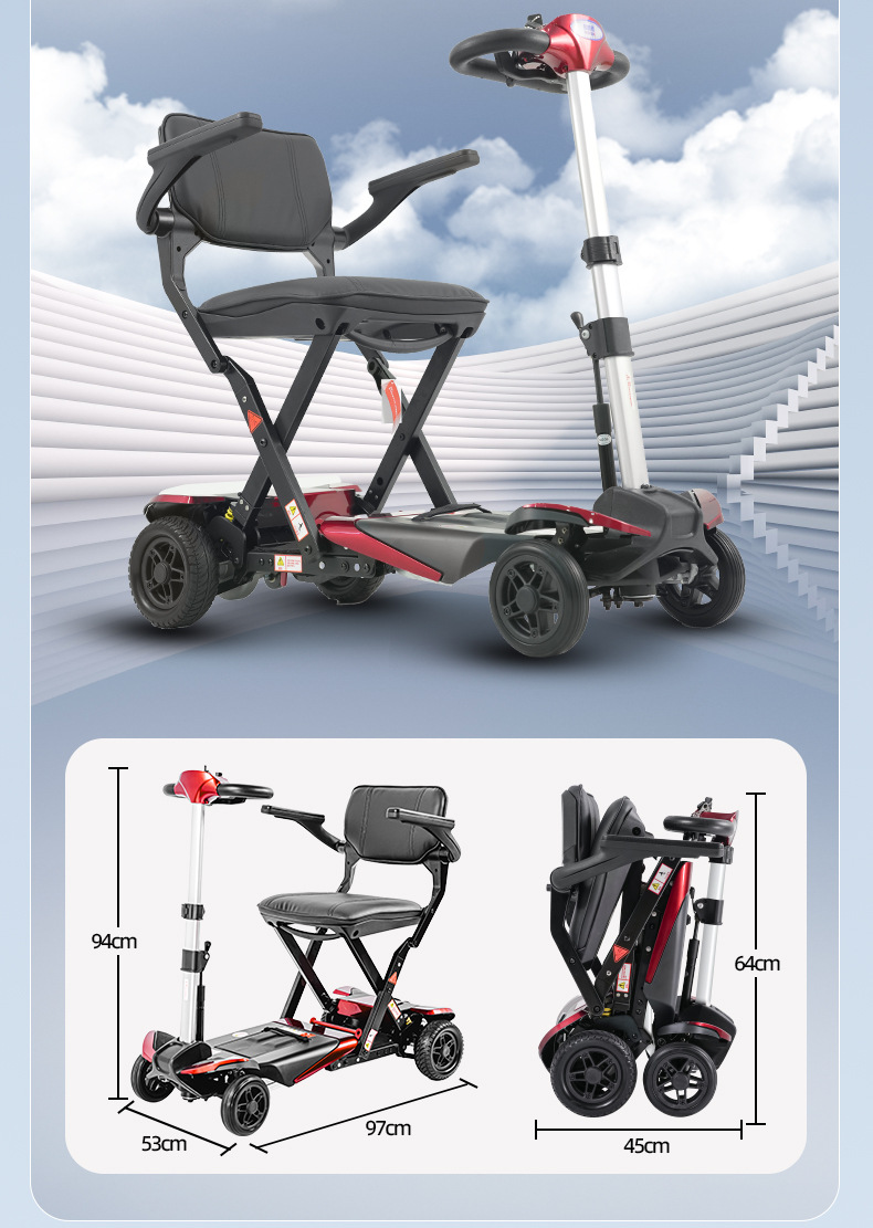 Cross-Border Mobility Scooter for the Elderly and Disabled, Four-Wheel Electric Scooter, Foldable Small Lithium Battery Scooter