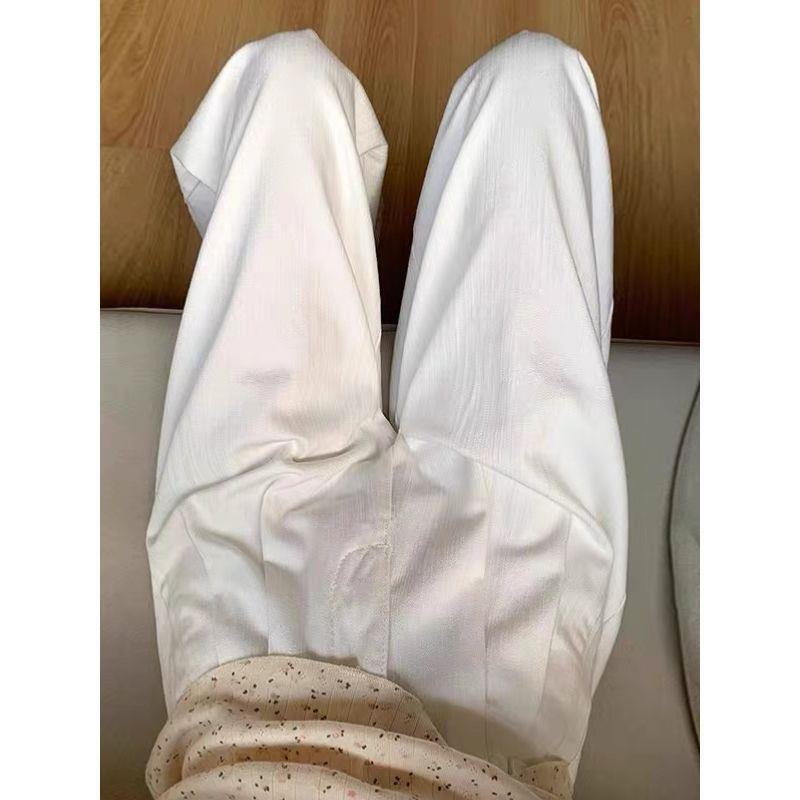 高个子加长白色褶皱阔腿牛仔裤女新款显瘦宽松直筒垂感拖地裤子潮|undefined