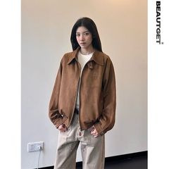 春秋季美式复古翻领设计感外套男女chic刺绣休闲宽松夹克上衣潮流