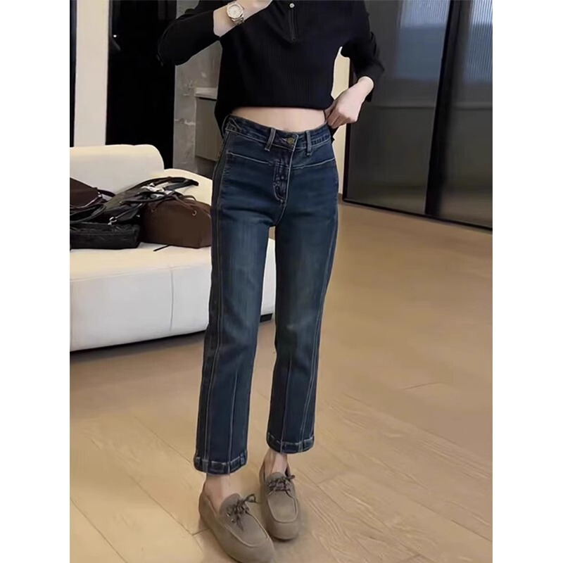 S-5XL九分牛仔裤女秋季胖mm梨形身材小个子高腰显瘦直筒烟管裤|undefined