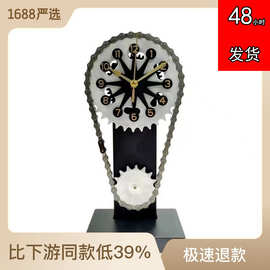 跨境美式欧式座钟个性创意装饰台钟复古时钟工艺品摆件链条齿轮钟