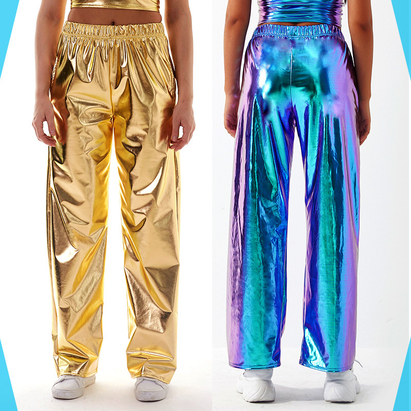 Casual Pants Women's High Street INS Design Aurora Laser Gradient High Waist Straight Pants All-Match Loose Pants