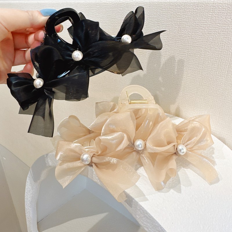 90g Weight Vintage Style Women's Bow Knot Arylic Organza Hair Claws