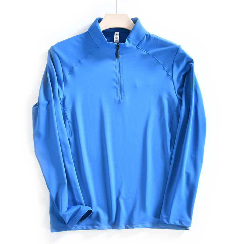 Men's Clothing Outdoor 3D vertical cutting high elastic sports leisure stand collar quick drying bottom long sleeved T shirt sweatshirt_voghion.com