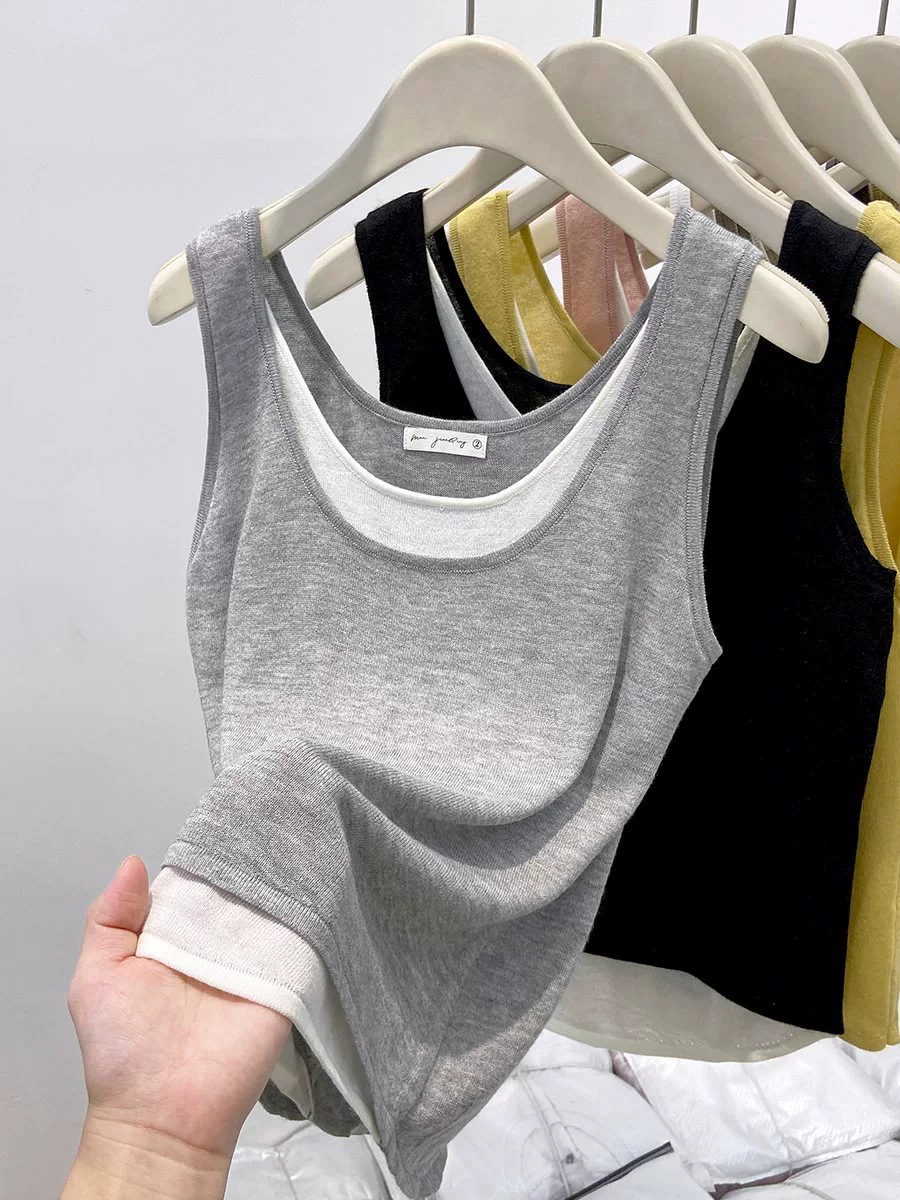 Женский жилет из двух частей контрастного цвета с U-образным вырезом, весенне-летний, верхняя одежда в ленивом стиле, сексуальный пояс на подтяжках, топ без рукавов