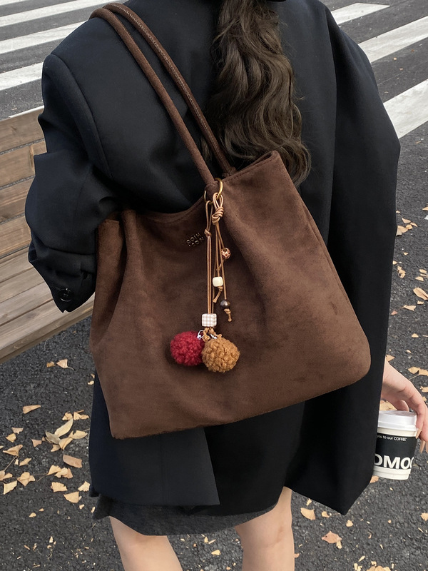 休闲复古麂皮绒包包女2025新款秋冬季大容量单肩包时尚手提托特包|undefined
