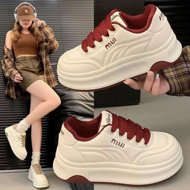 Foreign Trade Fashion Thick-Soled Sports Casual Shoes 2025 New Versatile Round-Toe White Shoes Height-Increasing Women's Sneakers