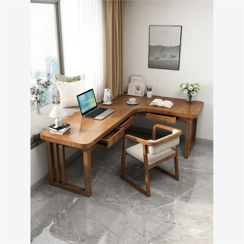 Solid Wood Corner Desk with Drawer Corner Desktop Computer Table Bedroom Double Study Home Desk Workbench
