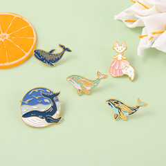 Creative cartoon animal alloy badge, cute and personalized whale and fox enamel brooch, wholesale