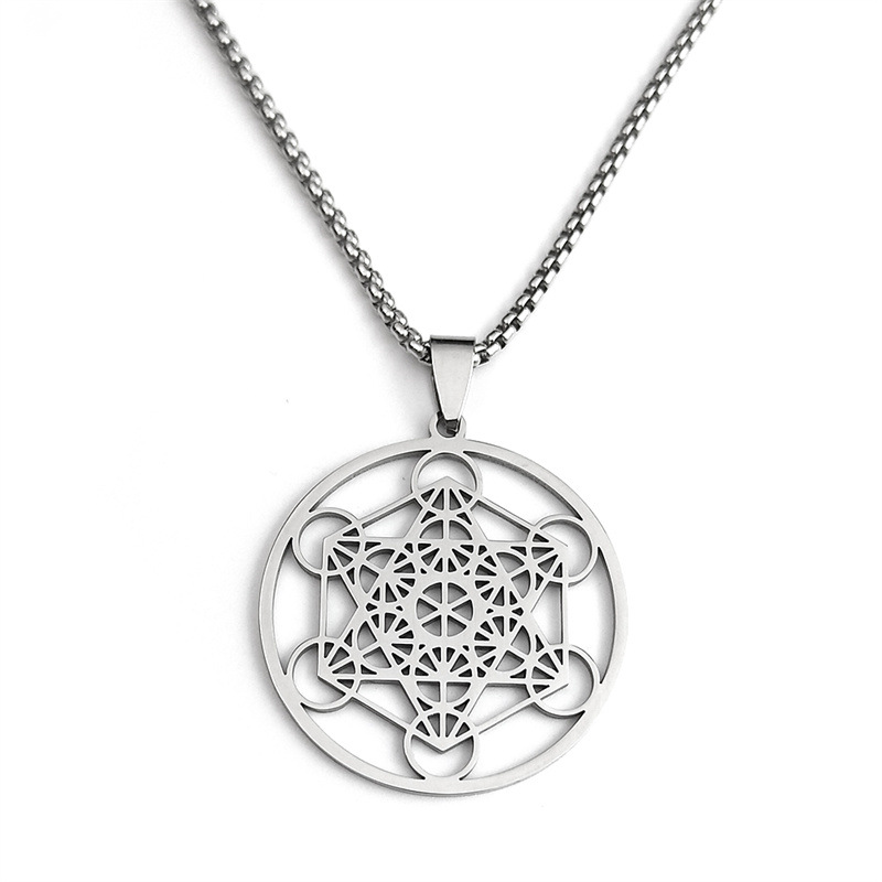 Collana unisex in acciaio inossidabile con sigillo dell'angelo in titanio Metatron, stile geometrico Kabbalah Garden_voghion.com