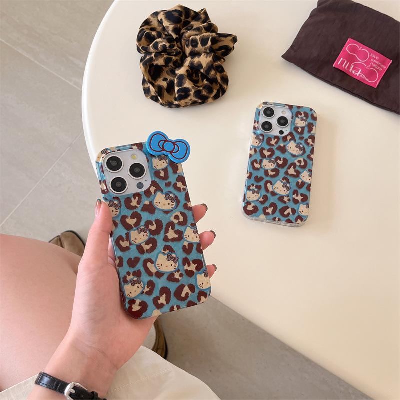 Chica ins azul leopardo estuche tridimensional kt para iPhone14 Apple 16promax funda para teléfono móvil 15P nuevo 13 duro