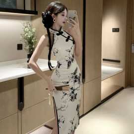新中式改良旗袍连衣裙国风轻女夏季小众设计性感修身礼服包臀长裙