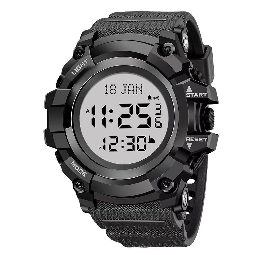 朝拜啊赞系统指南针中东男士运动电子表多功能提醒防水指示手表