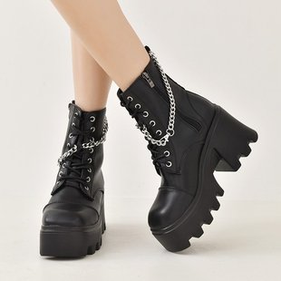 2024 European and American Foreign trade chain thick-soled British style plus size Black Martin boots women's punk ankle boots motorcycle boots