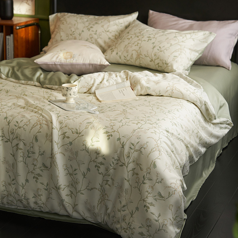 Juego de cama de cuatro piezas de verano Lycelle Tensire 2025 nueva funda de edredón de sábana de seda de hielo ropa de cama desnuda sedosa