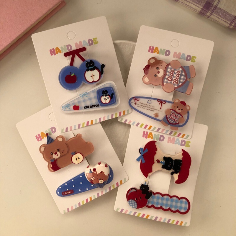 Soft, Sweet and Cute Cartoon Bear Hairpin Set, Girly Heart Side Bangs Clip, High-Looking Pair of Hair Accessories
