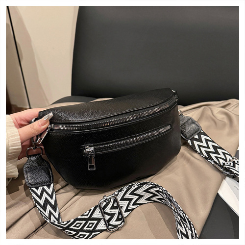Women's Crossbody Bag with Embroidered Fabric Strap, Modern European and American Style PU Leather Clutch