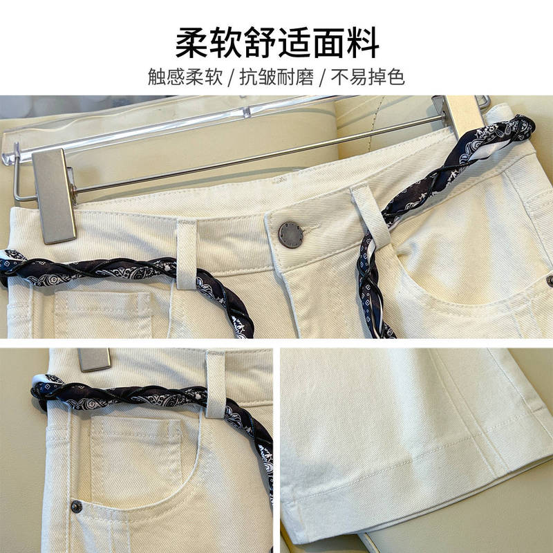白色直筒牛仔裤女秋冬2025新款今年流行的爆款韩版丝巾腰带阔腿裤|undefined