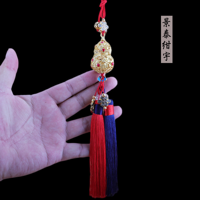 车载吊坠复古镂空葫芦汽车挂件车内装饰品吊饰平安双流苏吊坠挂饰|undefined