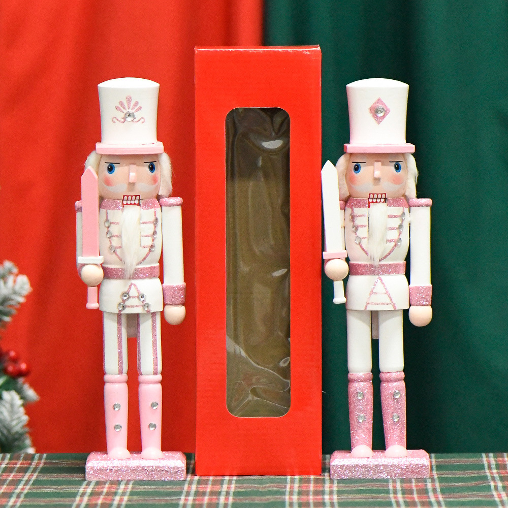 Shangxin 30CM macarón polvo brillante blanco espada soldado rey tambor cascanueces adornos de regalo de Navidad