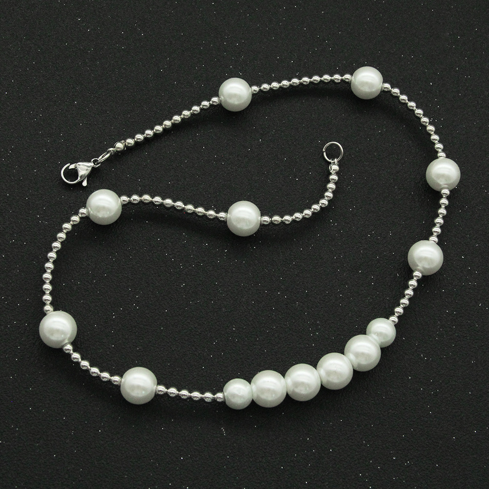 Fashion hip hop metal Cuban necklace thick pearl full diamond alloy necklace