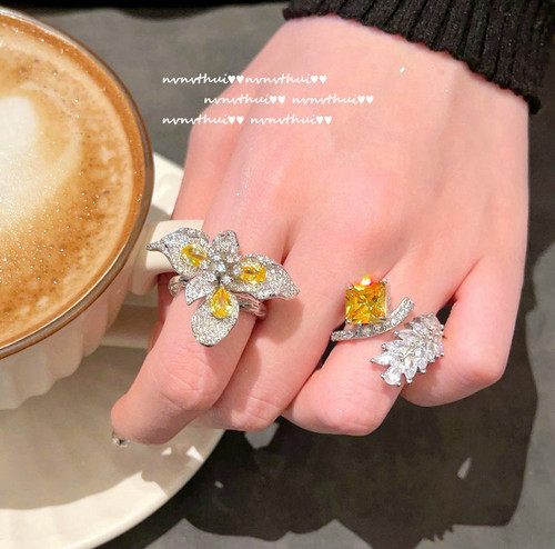 Twilight yellow wheat ear gemstone ring vintage 18K gold plated cicada canary tourmaline zircon ring