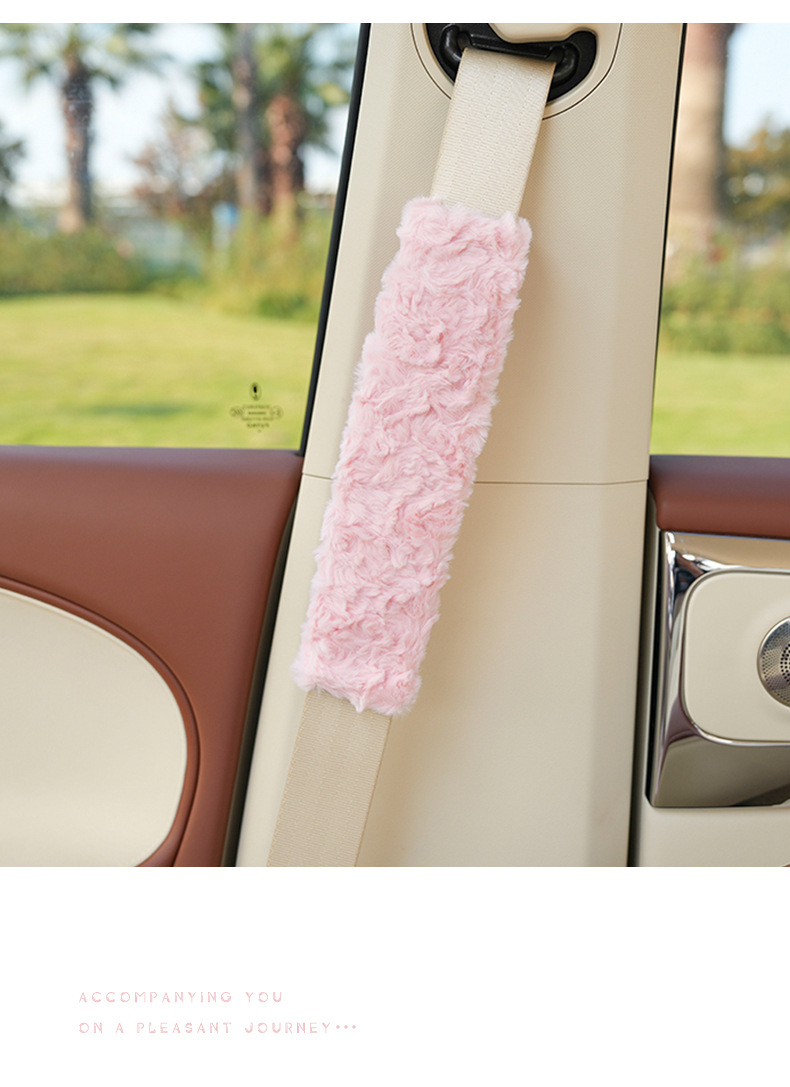 Car safety belt shoulder pad rabbit fur brushed rose safety belt decoration plush non-slip car shoulder pad