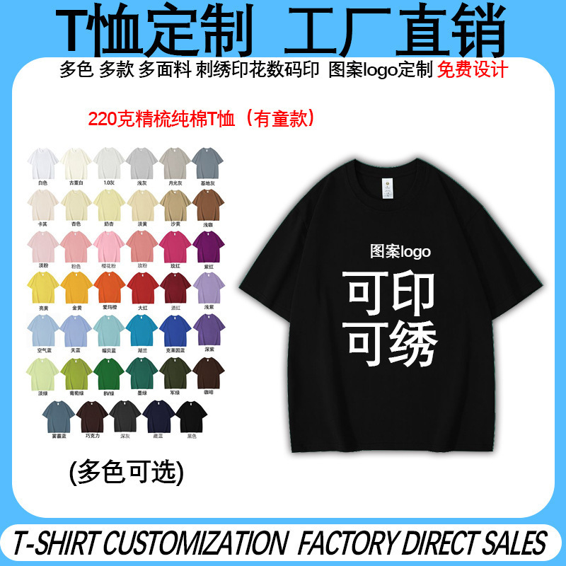 Short-Sleeved T-Shirts with Logo Designs, Cultural Shirts, Workwear, Pure Cotton Unisex T-Shirts, Hebei Plain T-Shirts, Cross-Border European Size Wholesale