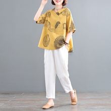 现货 2025新款韩版宽松大码减龄遮肉洋气显瘦休闲棉麻套装女夏