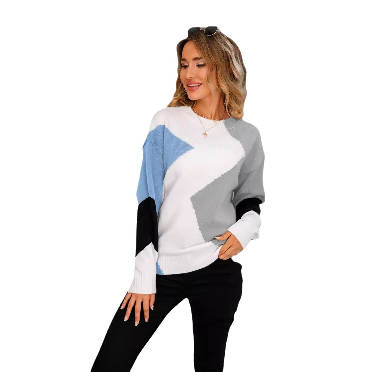 2022 invierno europeo y americano Comercio exterior base rombo pullover manga larga cuello redondo de alta gama calle Hipster más tamaño suéter