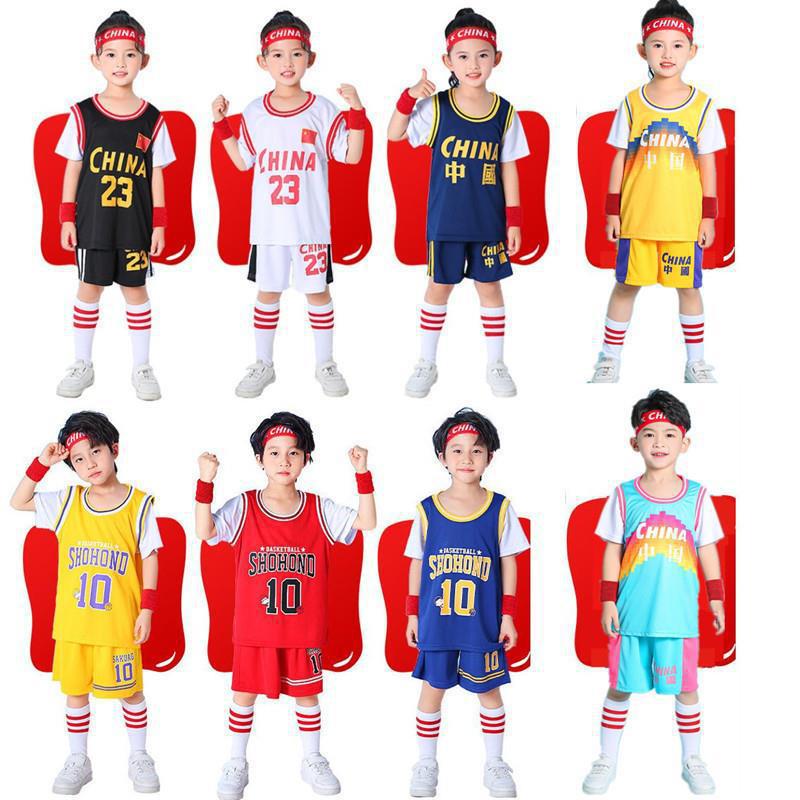 Children's Basketball Uniform Set, Primary School Student Training Uniform, Performance Uniform, Fake Two-Piece Short-Sleeved Training Kindergarten Uniform Vest