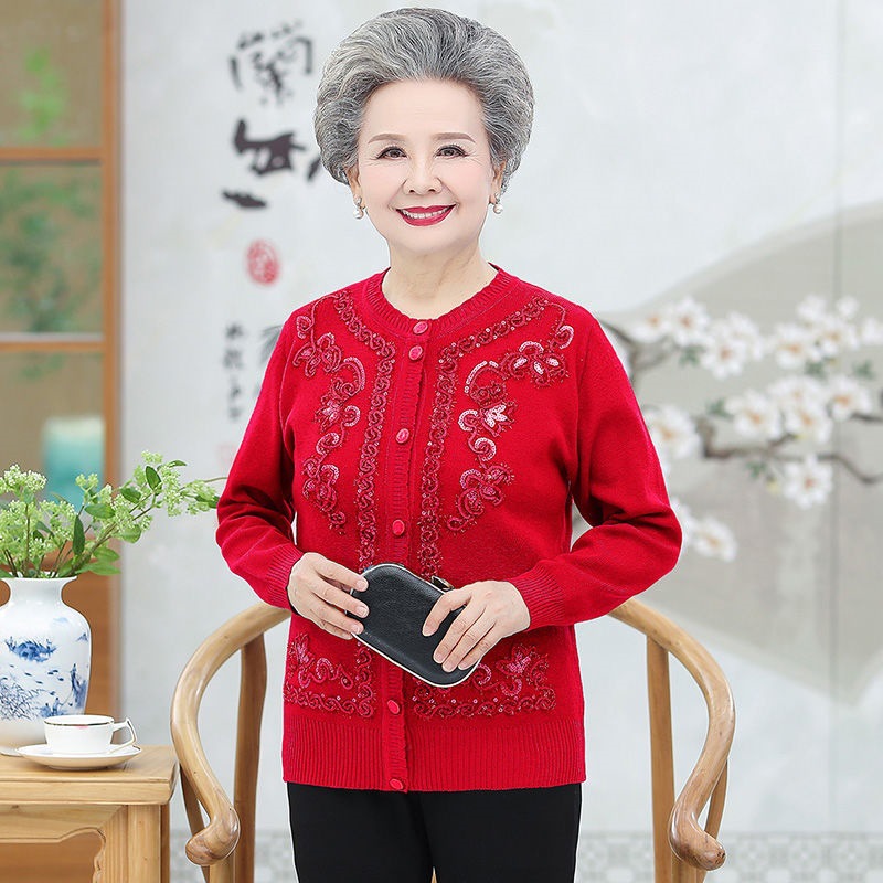 (2개) 중년 및 노인 어머니의 스웨터 카디건 코트 여성의 봄 새 할머니의 니트웨어 플러스 사이즈 느슨한 노인 스웨터