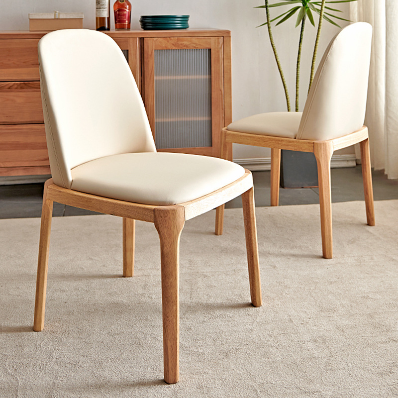 原木實木餐椅家用簡約奶油風現代餐廳酒店椅子舒適久坐軟包靠背椅