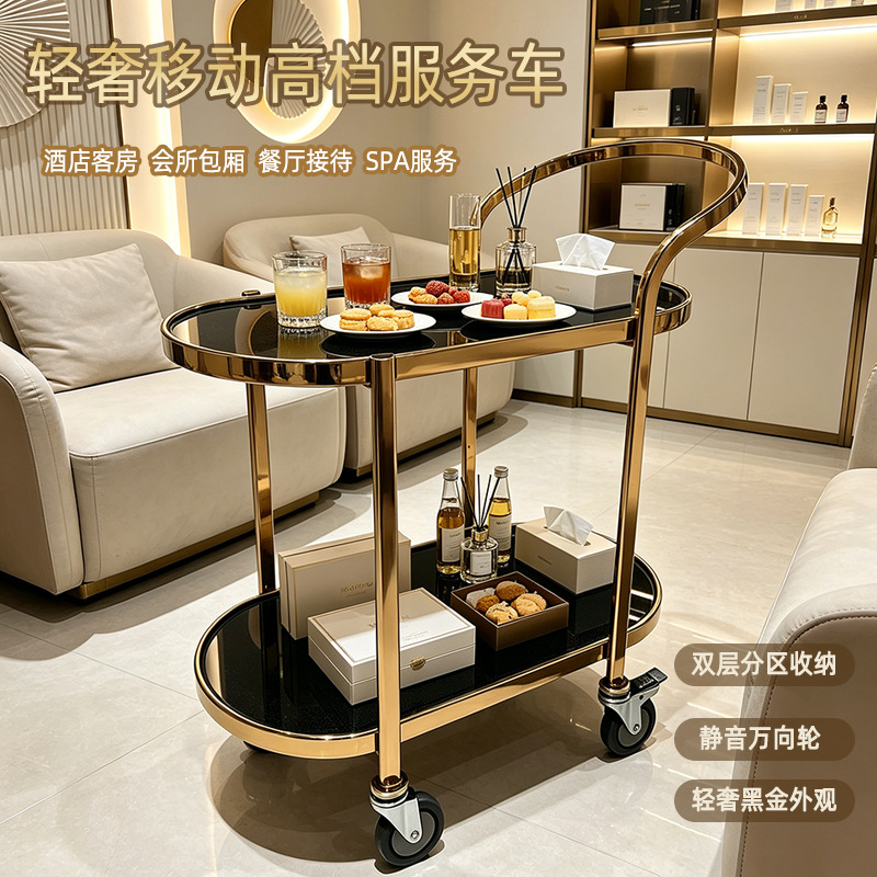 Egg-Shaped Stainless Steel Titanium Beverage Cart for Hotel Clubs, Ktv, Tea and Food Delivery, Fully Welded Assembly