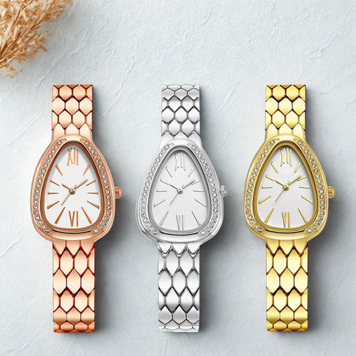 Snake Head Diamond-Encrusted Cross-Border International Trade Serpent Pattern Cool Feeling Snake-Texture Steel Band Women's Diamond Vintage Style Watch