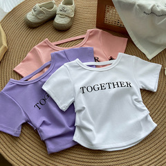 女童夏季韓版不規則洋氣修身短袖T恤23新款韓版兒童百搭上衣0187