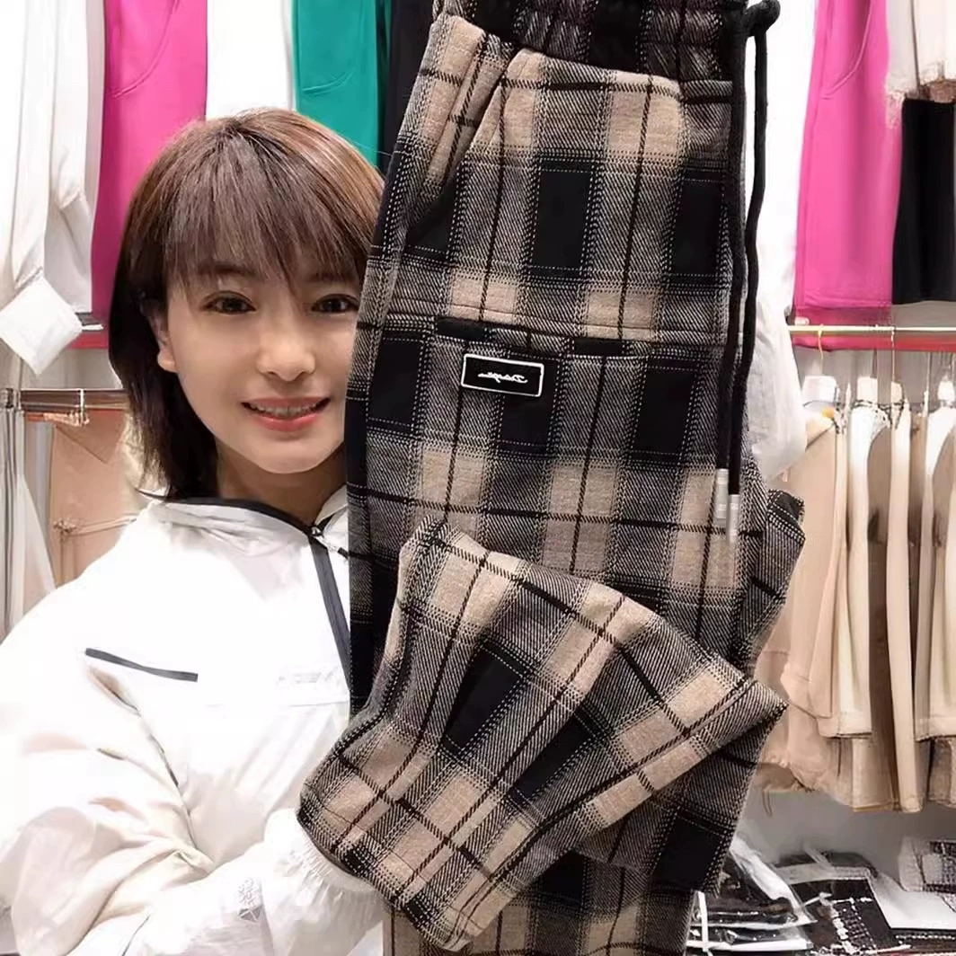 Европейские новые клетчатые брюки с высокой талией, женские осенние свободные гаремные брюки в Корейском стиле, утягивающие брюки до щиколотки, брюки с редиской