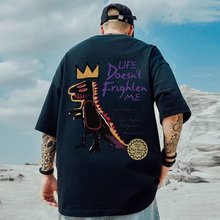 美式街头涂鸦恐龙短袖男潮牌潮流T恤2023国潮oversize大码五分袖