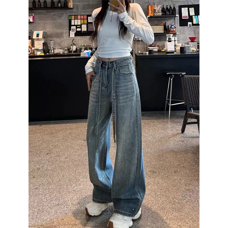 Jeans Hot Diamond con lacci di grandi dimensioni per donna 2025, nuovi pantaloni lunghi eleganti e dritti a gamba larga per ragazze grasse di grandi dimensioni_voghion.com